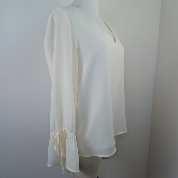 J Crew Mercantile Blouse Ivory Romantic V Neck Lined Tie Sleeve Womens 10 - Picture 9 of 14
